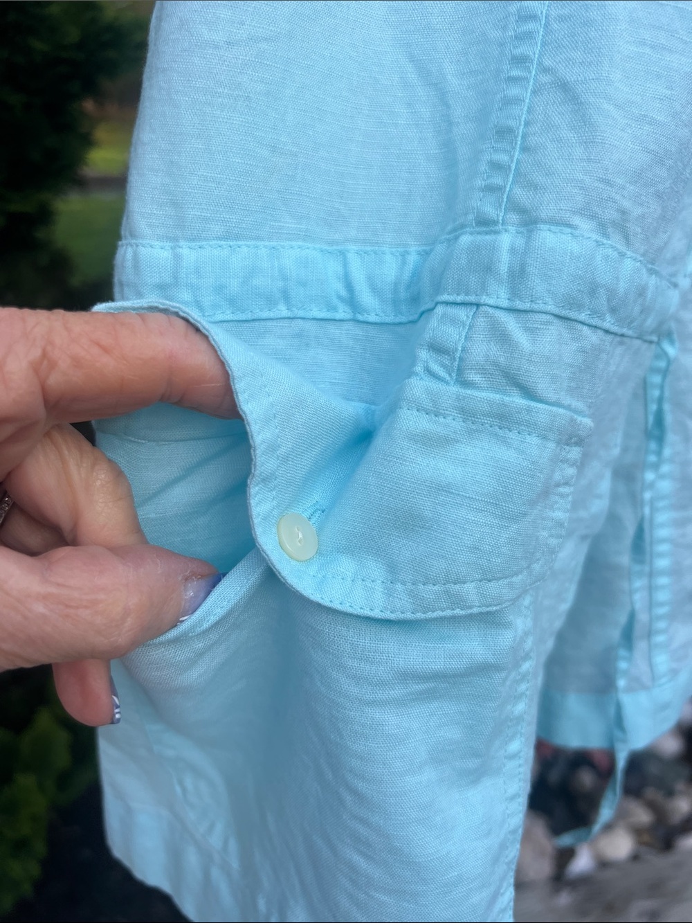 J. Jill Pale Blue Button-Front Short Sleeve Top - Picture 4 of 7